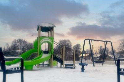play equipment in park in winter