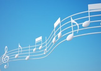 white musical notes on blue background